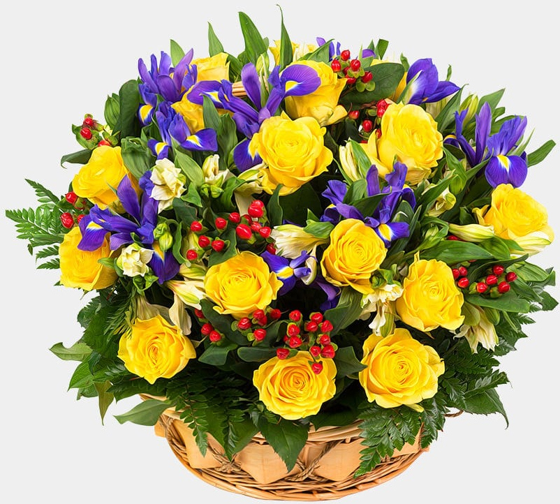 из желтых роз и ирисов Букет «Раняя осень»